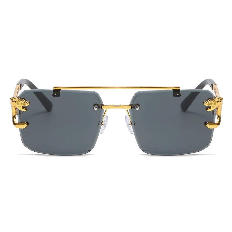 RetroEdge Double-Bridge Rimless Sunglasses – Unisex Vintage Square Shades