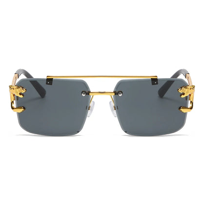 RetroEdge Double-Bridge Rimless Sunglasses – Unisex Vintage Square Shades
