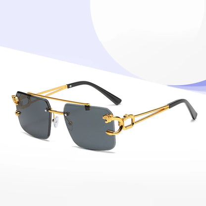 RetroEdge Double-Bridge Rimless Sunglasses – Unisex Vintage Square Shades