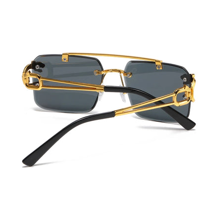 RetroEdge Double-Bridge Rimless Sunglasses – Unisex Vintage Square Shades