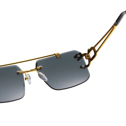 RetroEdge Double-Bridge Rimless Sunglasses – Unisex Vintage Square Shades