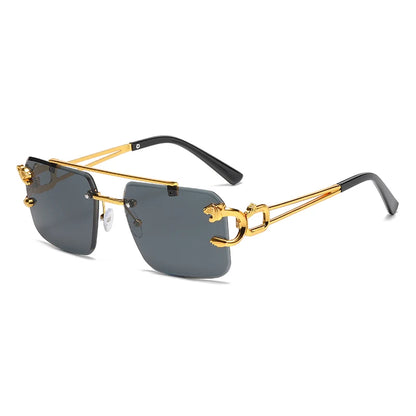RetroEdge Double-Bridge Rimless Sunglasses – Unisex Vintage Square Shades